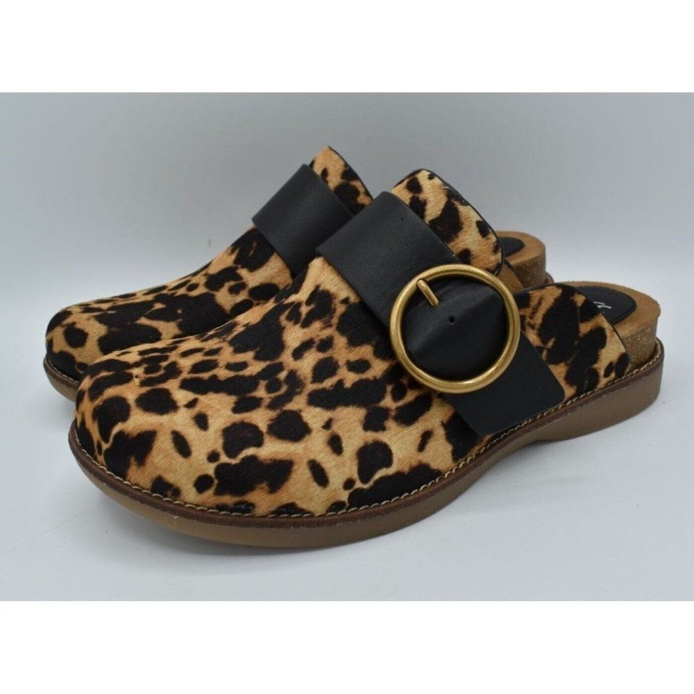 Sofft Womens Size 7 Billie Coffee Animal Print Calf Hair Slip On Clogs Shoes